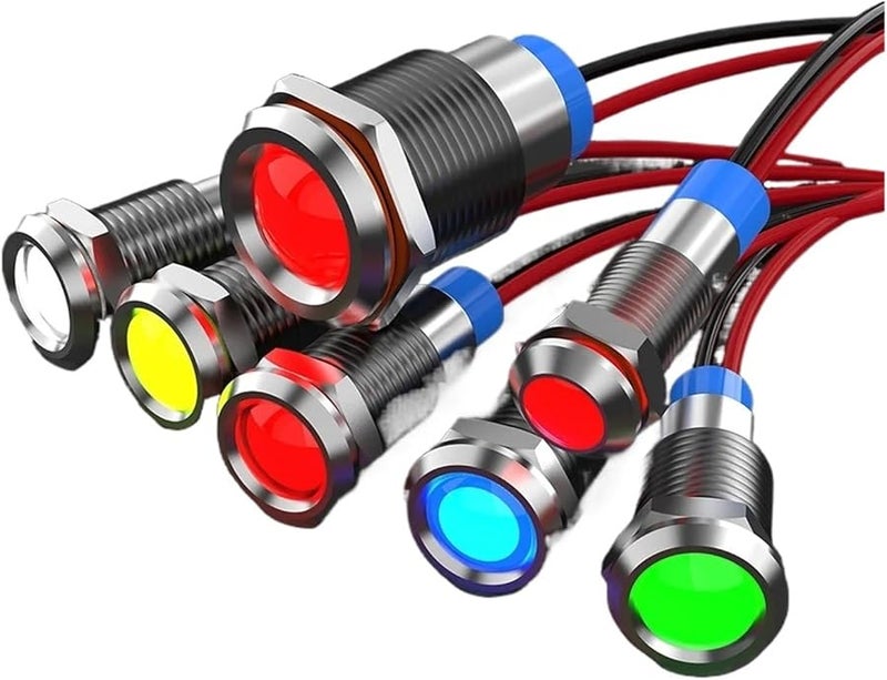 5PCS Yellow 8MM 12V LED Metal Indicator Light Signal Lamp Wires Switch - Image 2